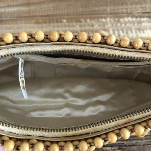 Vintage Retro 1950s Blonde Wood Beaded Clutch Purse Hand Bags By Josef Japan - Picture 5 of 8